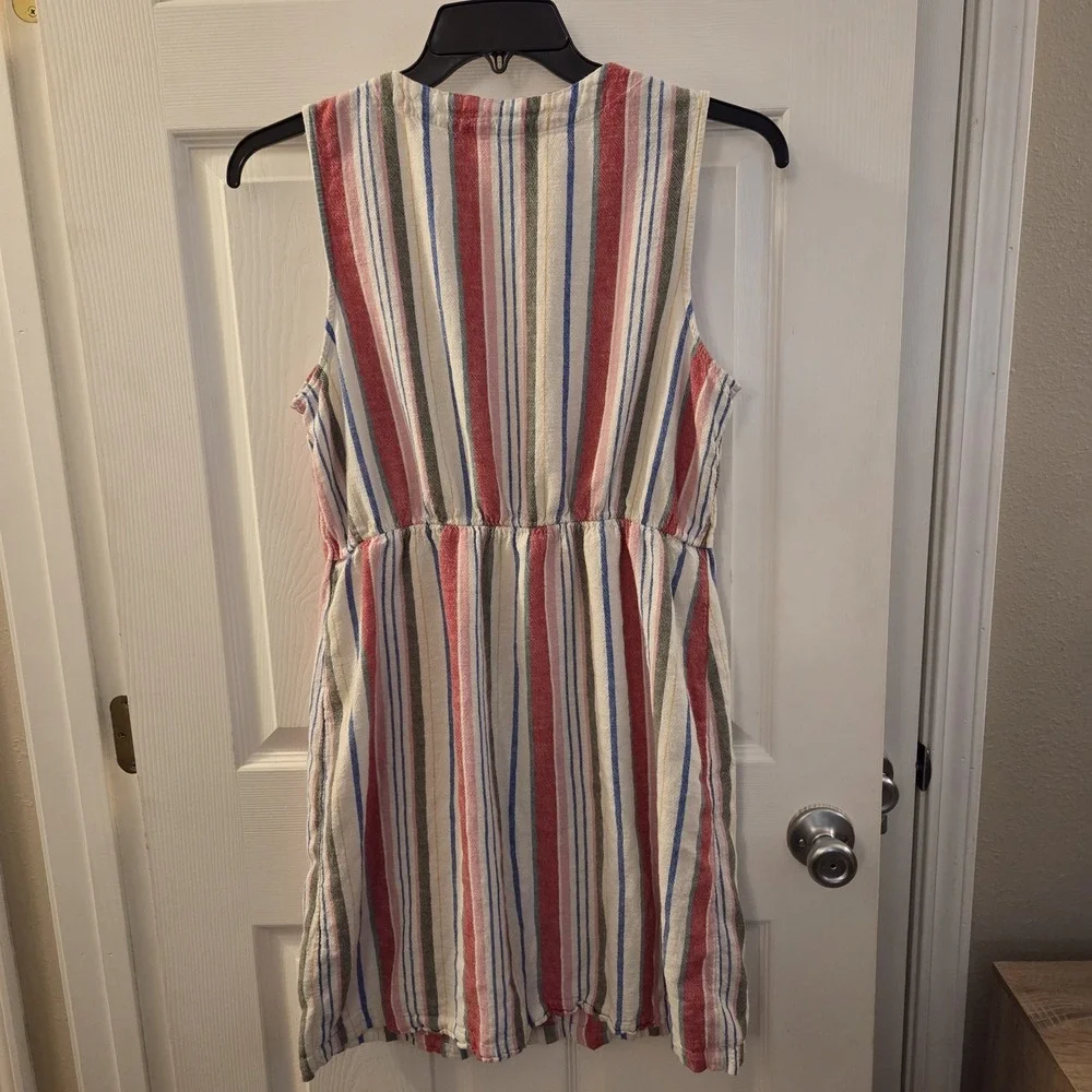 Old‎ Navy sz L slvless striped knee dress linen/rayon button front casual summer